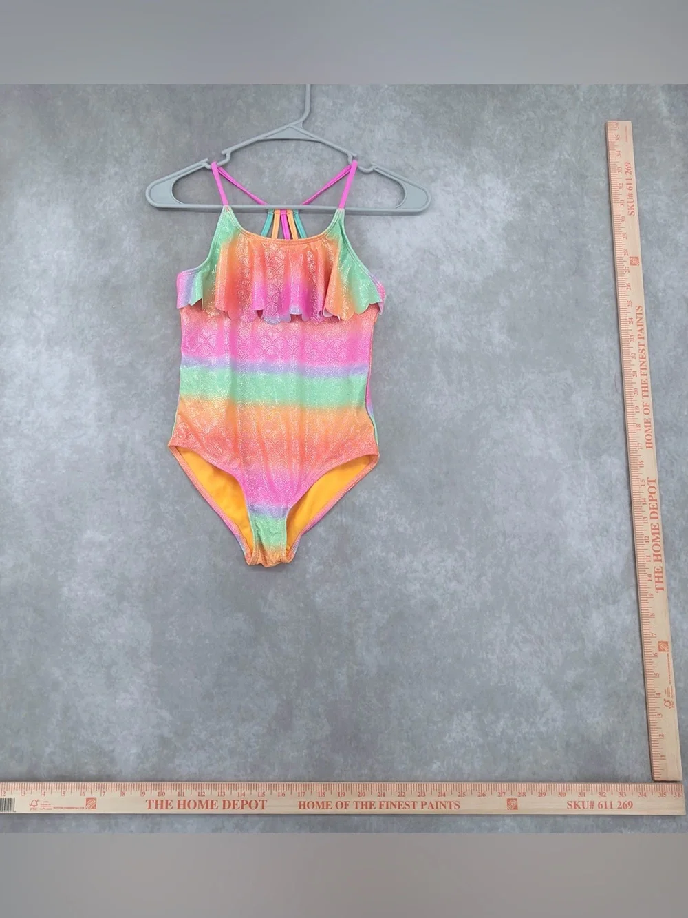 Limited Too Girls M 10-12 Rainbow Ruffle One-Piece Swimsuit -Pink, Orange, Green